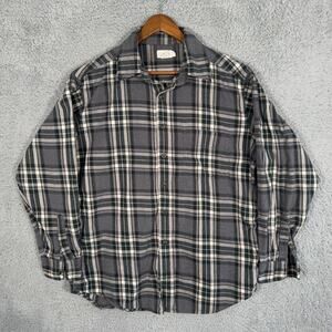 Men's Large Vintage J Crew Plaid Gray Flannel Shirt Button Down